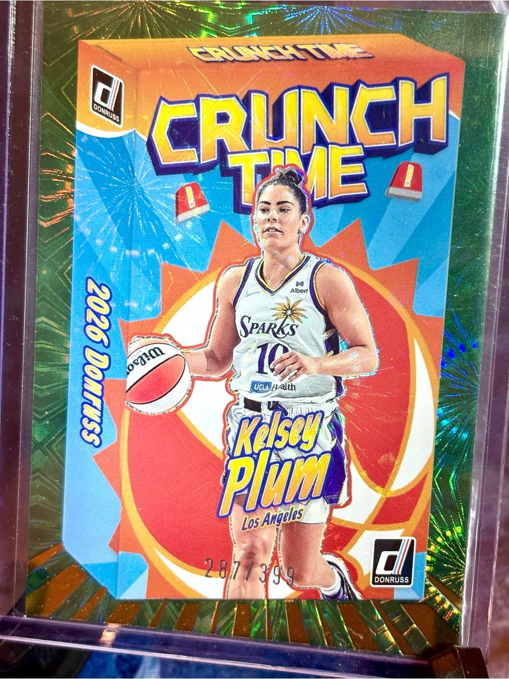 Kelsey Plum Basketball Card GREEN FIREWORK Crunch Time 287/399 Sparks